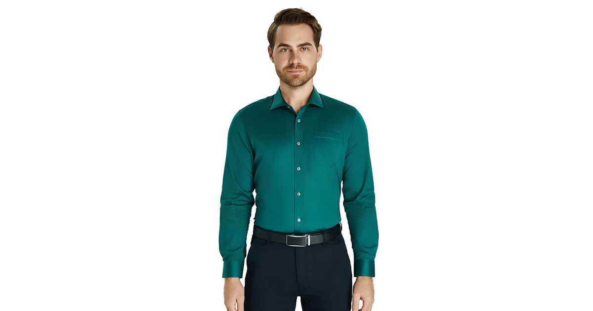 emerald green dress shirt near me MENS Solid Long Sleeve Premium Regular fit Dress Shirt, Emerald  Green(Hunter)