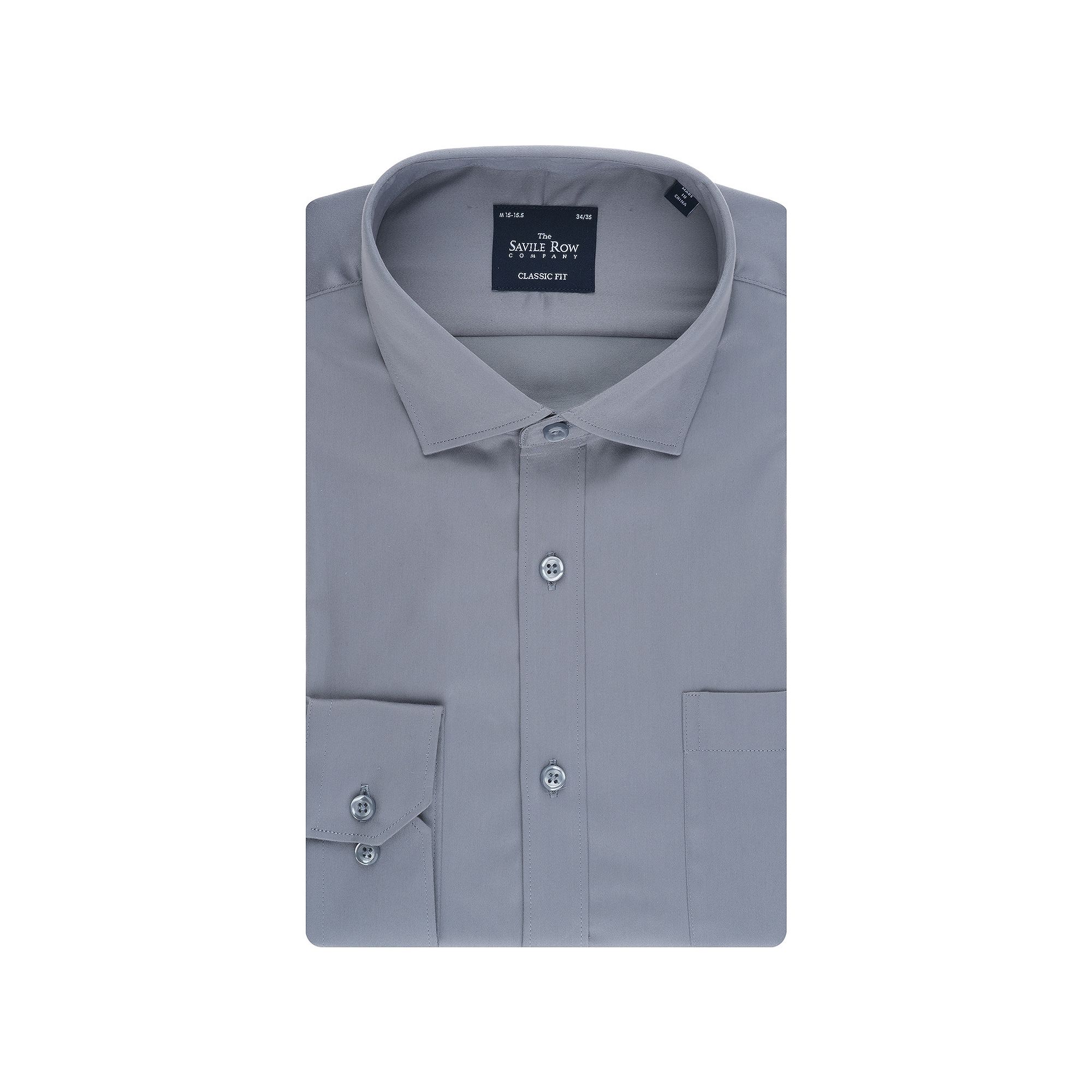 Mens Savile Row Classic Fit Sateen Dress Shirt, Size: Small 32-33, Light G