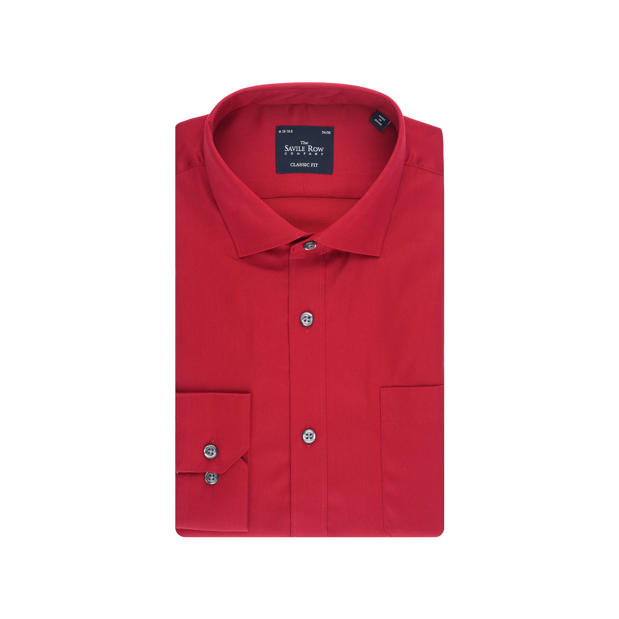 Mens Savile Row Classic Fit Sateen Dress Shirt, Size: Small 32-33, Red