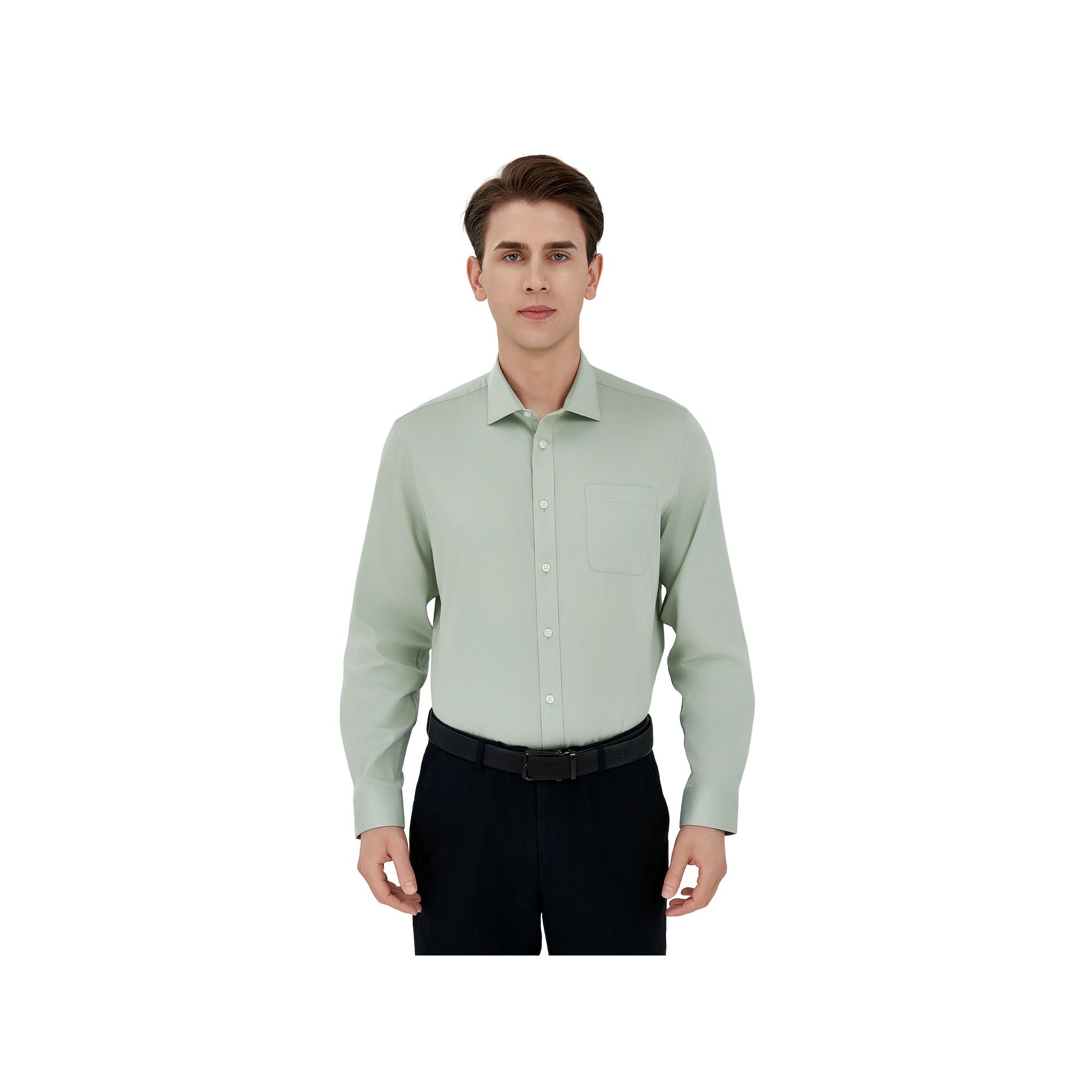 Mens Savile Row Classic Fit Sateen Dress Shirt, Size: Small 32-33, Green