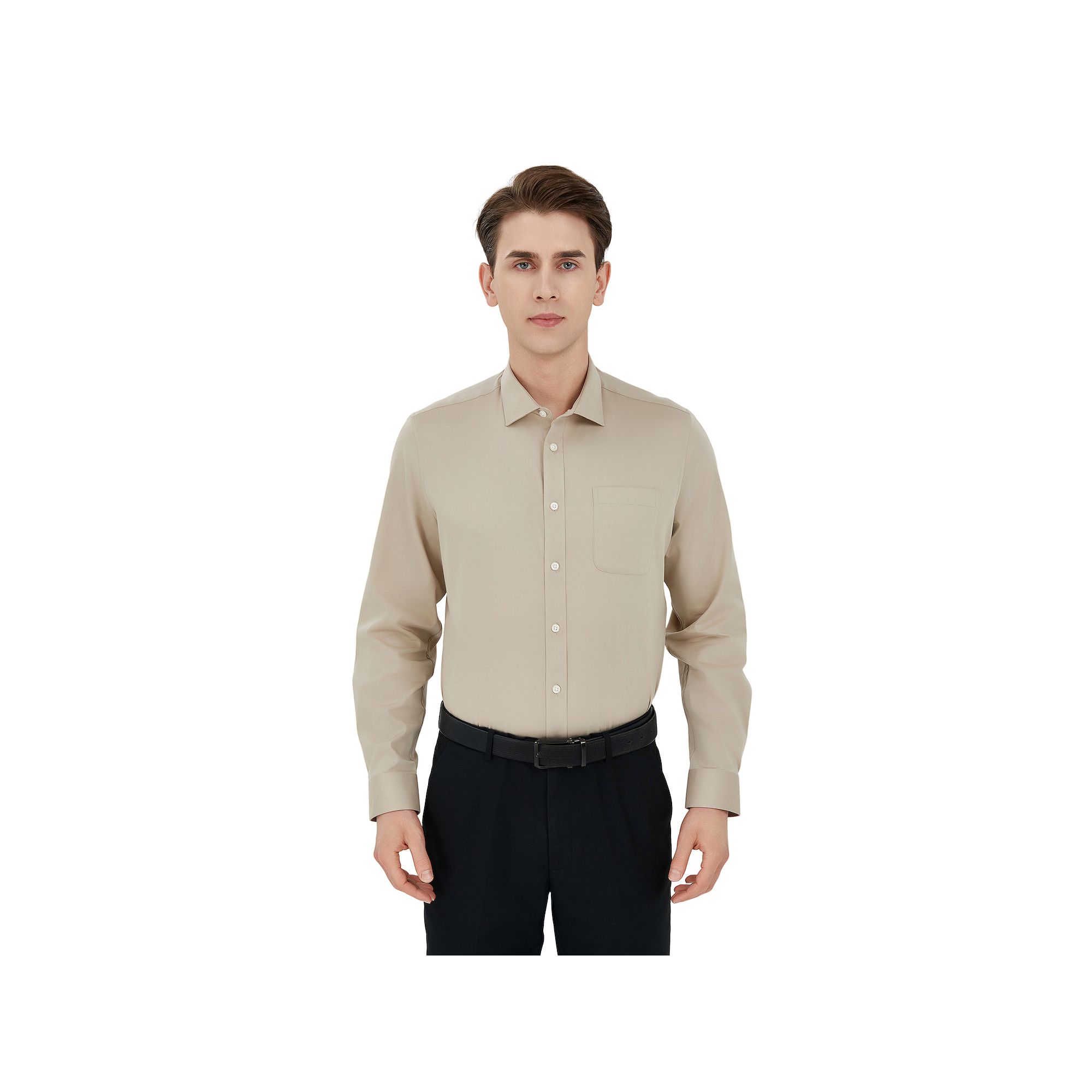 Mens Savile Row Classic Fit Sateen Dress Shirt, Size: Small 32-33, Sienna