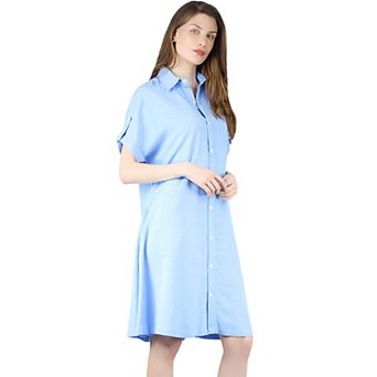 Women's Linen Short Sleeve Button Front Shirt Dress
