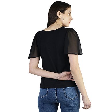 Women's Ruffle Casual V Neck Shirt Bell Short Sleeve Pullover Top