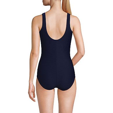 Women's Lands' End Tugless Low Leg Ribbed One-Piece Swimsuit