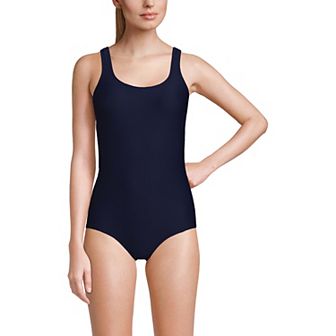 Women's Lands' End Tugless Low Leg Ribbed One-Piece Swimsuit
