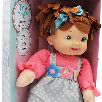 Goldberger Doll Baby's First Little Talker Brunette with Coral Dress