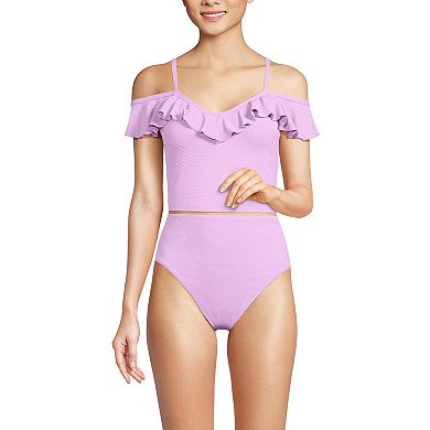 Women's Lands' End 2-Piece Pique Ruffle Tankini Top & High Waisted Bottom Swimsuit Set