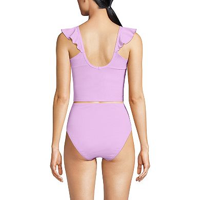Women's Lands' End 2-Piece Pique Ruffle Tankini Top & High Waisted Bottom Swimsuit Set