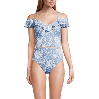 Women's Lands' End 2 pc Pique Ruffle Tankini Top & High Waisted Bottom Swimsuit Set