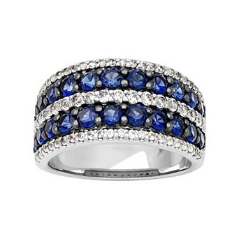Love Always Sterling Silver 3 1/10 Carat T.W. Lab-Created Blue Sapphire & Lab-Created White Sapphire Anniversary Band Ring