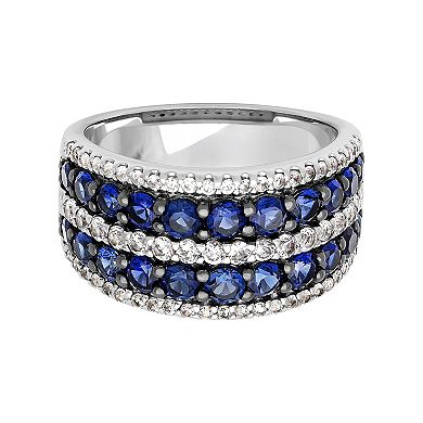 Love Always Sterling Silver 3 1/10 Carat T.W. Lab-Created Blue Sapphire & Lab-Created White Sapphire Anniversary Band