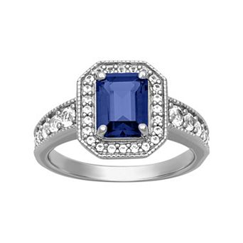 Love Always Sterling Silver 2 1/2 Carat T.W. Lab-Created Blue Sapphire & Lab-Created White Sapphire Engagement Ring