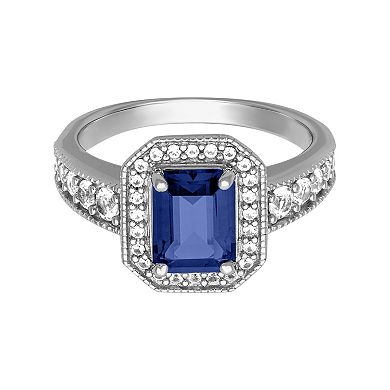 Love Always Sterling Silver 2 1/2 Carat T.W. Lab-Created Blue Sapphire & Lab-Created White Sapphire Engagement Ring