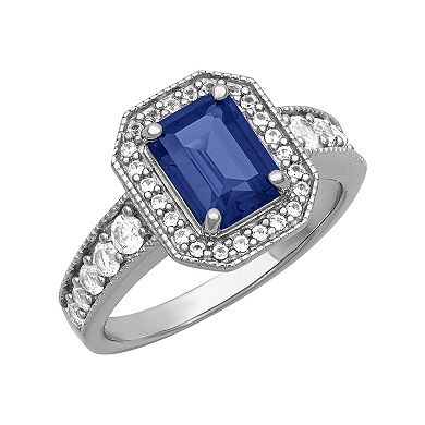 Love Always Sterling Silver 2 1/2 Carat T.W. Lab-Created Blue Sapphire & Lab-Created White Sapphire Engagement Ring