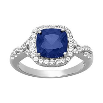 Love Always Sterling Silver 2 1/4 Carat T.W. Lab-Created Blue Sapphire & Lab-Created White Sapphire Engagement Ring