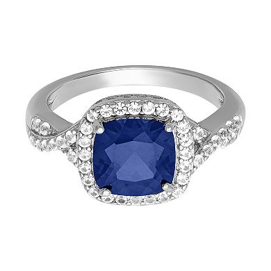 Love Always Sterling Silver 2 1/4 Carat T.W. Lab-Created Blue Sapphire & Lab-Created White Sapphire Engagement Ring