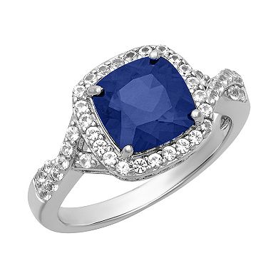 Love Always Sterling Silver 2 1/4 Carat T.W. Lab-Created Blue Sapphire & Lab-Created White Sapphire Engagement Ring