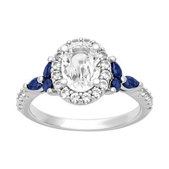 Love Always Sterling Silver 2 3/8 Carat T.W. Lab-Created White Sapphire & Lab-Created Blue Sapphire Engagement Ring