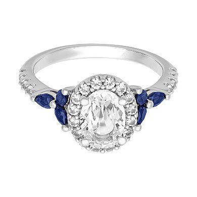 Love Always Sterling Silver 2 3/8 Carat T.W. Lab-Created White Sapphire & Lab-Created Blue Sapphire Engagement Ring