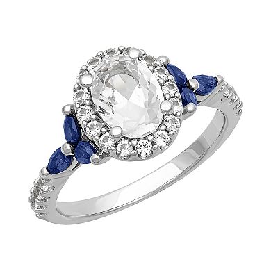 Love Always Sterling Silver 2 3/8 Carat T.W. Lab-Created White Sapphire & Lab-Created Blue Sapphire Engagement Ring