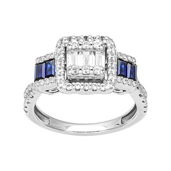 Love Always Sterling Silver 1 1/5 Carat T.W. Lab-Created White Sapphire & Lab-Created Blue Sapphire Engagement Ring