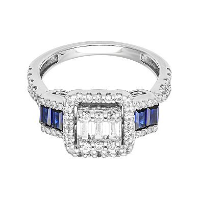Love Always Sterling Silver 1 1/5 Carat T.W. Lab-Created White Sapphire & Lab-Created Blue Sapphire Engagement Ring