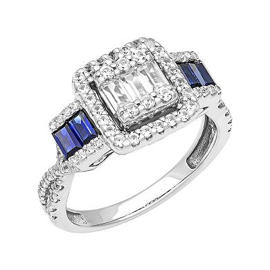 Love Always Sterling Silver 1 1/5 Carat T.W. Lab-Created White Sapphire & Lab-Created Blue Sapphire Engagement Ring