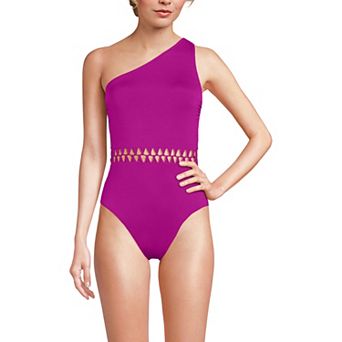 Women's Lands' End Macrame One Shoulder High Leg Swim Suit