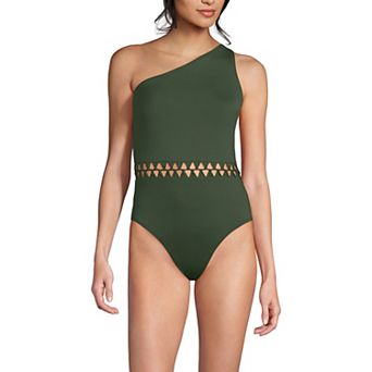 Women's Lands' End Macrame One Shoulder High Leg Swim Suit