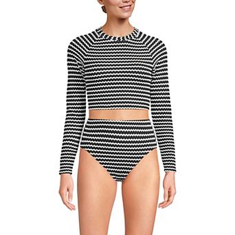 Women's Lands' End Crochet Long Sleeve Bikini Top & High Waisted Bottoms 2 pc Swimsuit Set
