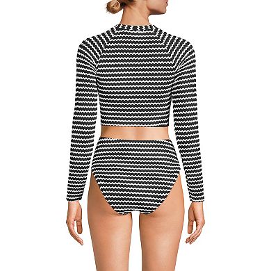 Women's Lands' End Crochet Long Sleeve Bikini Top & High Waisted Bottoms 2-pc. Swimsuit Set