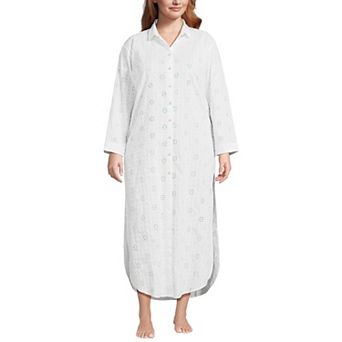 Plus Size Lands' End Eyelet Button Down Maxi Cover-up Dress