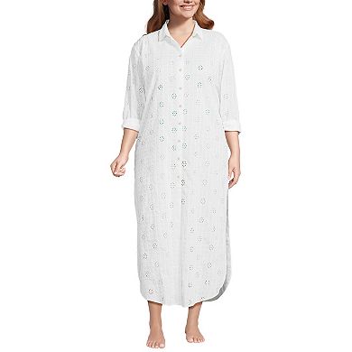 Plus Size Lands' End Eyelet Button Down Maxi Cover-up Dress