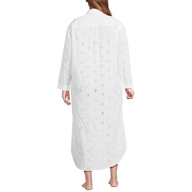 Plus Size Lands' End Eyelet Button Down Maxi Cover-up Dress