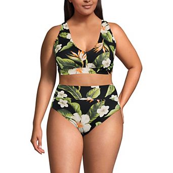 Plus Size Lands' End 2 pc V-Neck Tankini & High Waisted Bottom Swimsuit Set