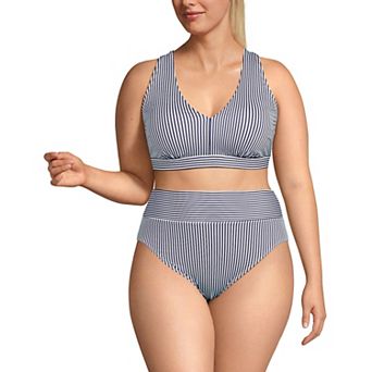 Plus Size Lands' End 2 pc V-Neck Tankini & High Waisted Bottom Swimsuit Set