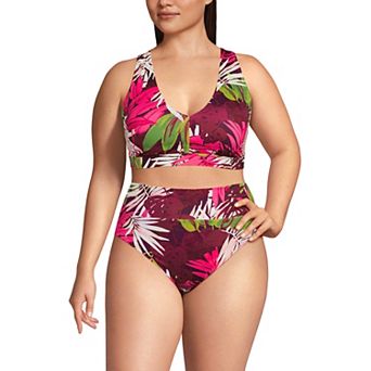 Plus Size Lands' End 2 pc V-Neck Tankini & High Waisted Bottom Swimsuit Set