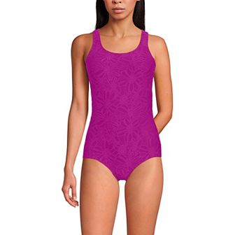Women's Lands' End Tugless Low Leg Lace One-Piece Swimsuit