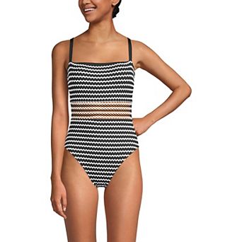 Women's Lands' End Crochet Square Neck High Leg One-Piece Swimsuit