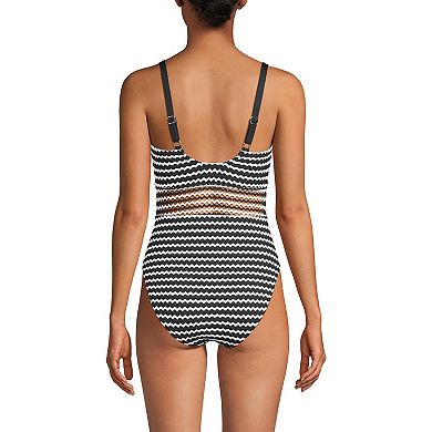 Women's Lands' End Crochet Square Neck High Leg One-Piece Swimsuit