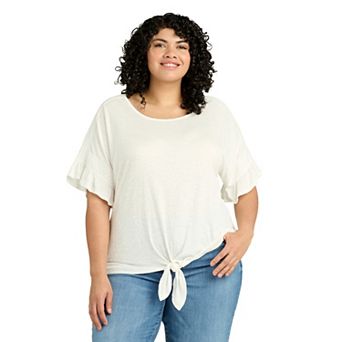 Plus Size AB Studio Ruffle Sleeve Tie-Front Top