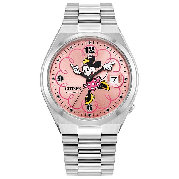 Disney's Minnie Mouse Eco-Drive Watch with Pink Dial & Stainless