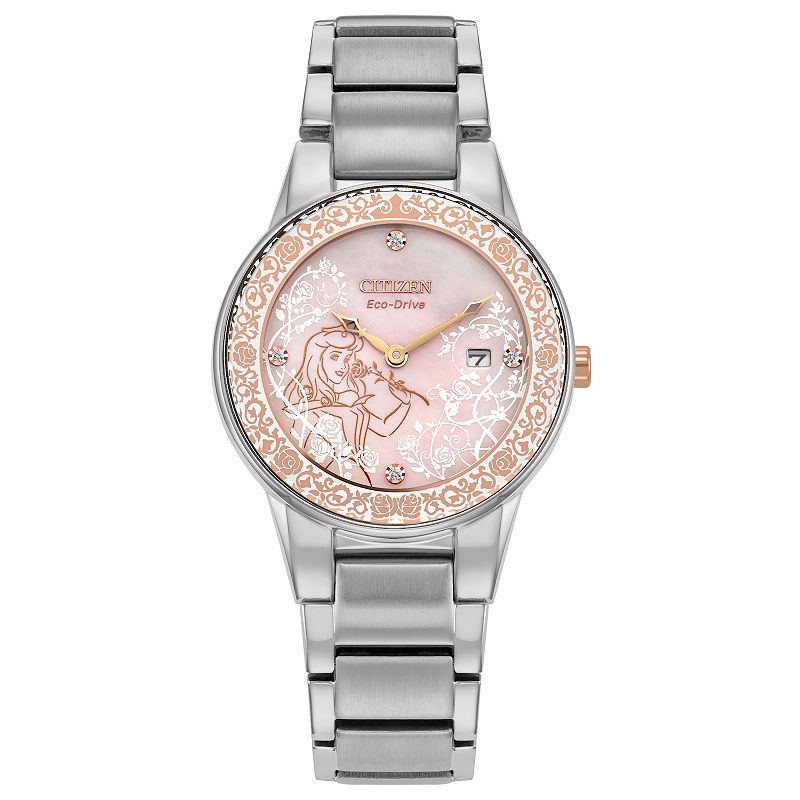 Disney's Sleeping Beauty Aurora Enchanted Eco-Drive Watch with Stainless Steel Bracelet & Pin Box Set by Citizen  GA1081-65N, Women's, Size: 29 mm, Pink