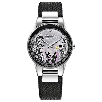 Disney's Villain Maleficent Eco-Drive Watch with Black Leather Strap & Stainless Steel Case by Citizen – GA1080-41Y