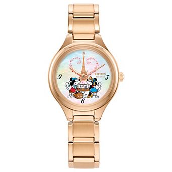 Disney's Mickey & Minnie Parisian Getaway Eco-Drive Watch with Rose Gold Tone Stainless Steel Bracelet by Citizen – FE2103-52D