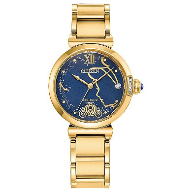 Disney Princess Cinderella Eco-Drive Watch with Gold Tone Stainless Steel Case, Blue Dial & Pin Box Set by Citizen – EM1068-69W