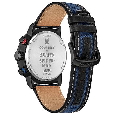 Marvel's Spider-Man Eco-Drive Watch with Stainless Steel Case & Cordura Leather Strap by Citizen – CA0855-47W