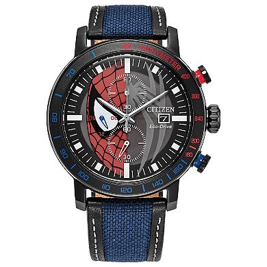 Marvel's Spider-Man Eco-Drive Watch with Stainless Steel Case & Cordura Leather Strap by Citizen – CA0855-47W