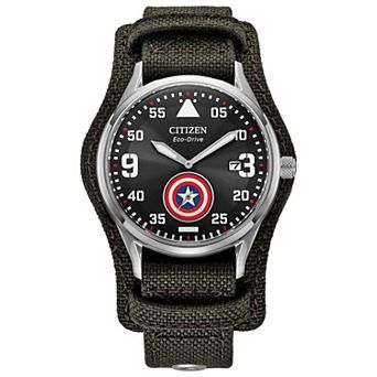 Marvel's Captain America Forever Eco-Drive Watch with Black Dial & Cordura Strap by Citizen – BV1140-00W