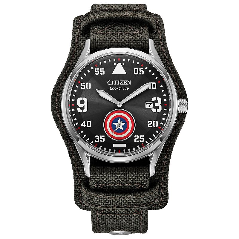 Marvel's Captain America Forever Eco-Drive Watch with Black Dial & Cordura Strap by Citizen  BV1140-00W, Men's, Size: 40 mm